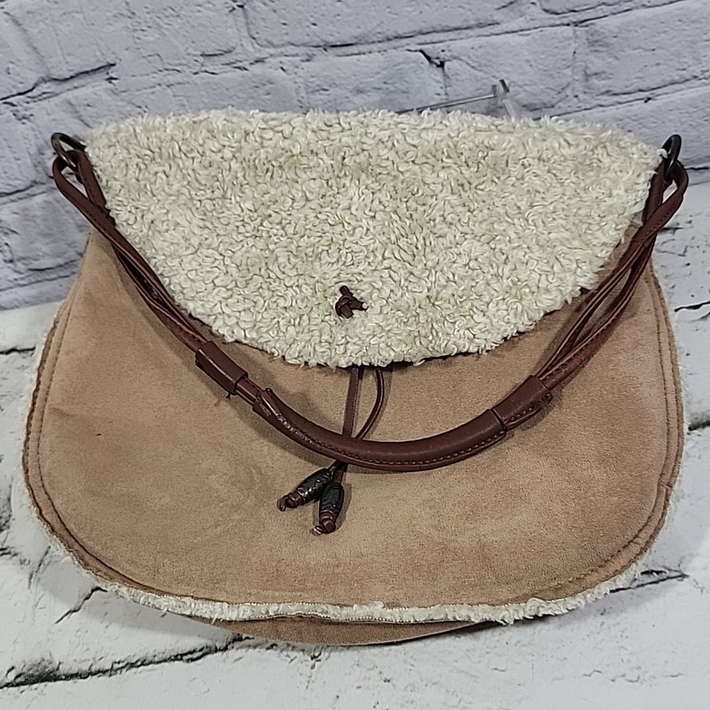 J Jill Boho Shoulder Bag Leather Trimmed‎ Western Equestrian Sherpa Lined Rodeo
